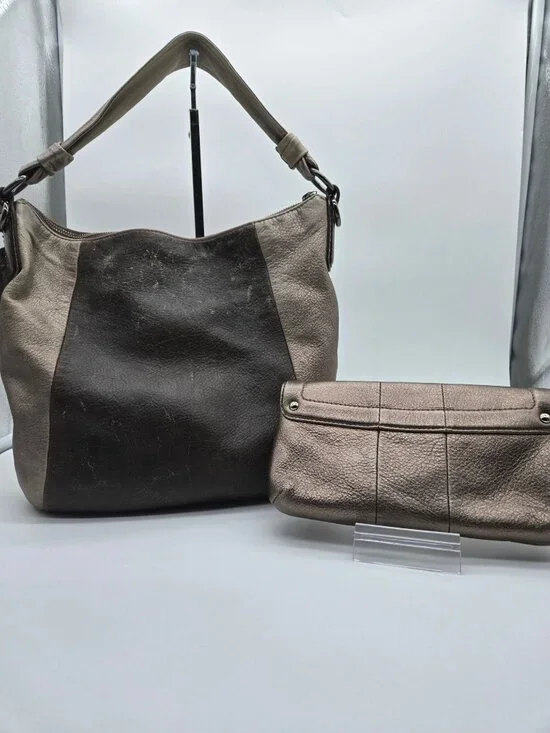 Coach Kristen Metallic Slouch Leather Handbag Hobo Shoulder Bag Front Pocket w/ - Picture 2 of 12